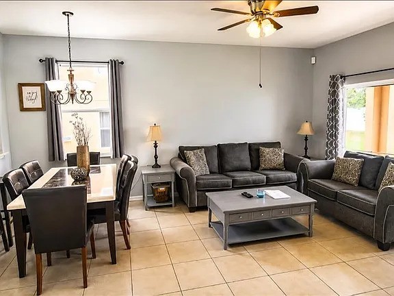 Living room and dining room